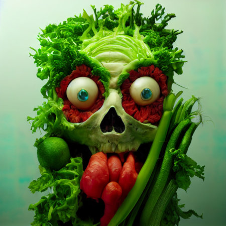 Funny face made of vegetables. Healthy food concept. Halloween.の素材