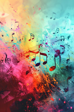 Colorful music notes on grunge background with bokeh effectの素材