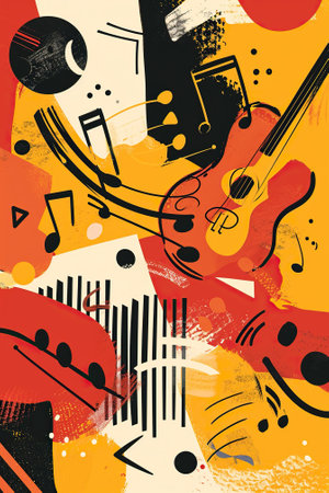 abstract music background with guitar, saxophone and notes, vector illustrationの素材
