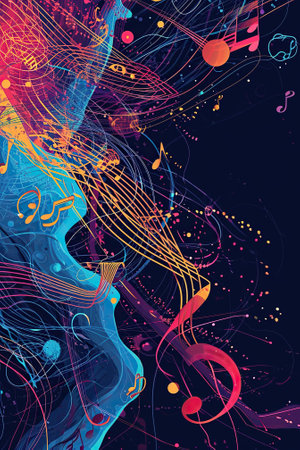 abstract music background with musical notes and waves, vector illustration.の素材