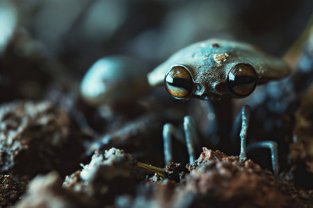 Macro photo of a blue alien with big eyesの素材