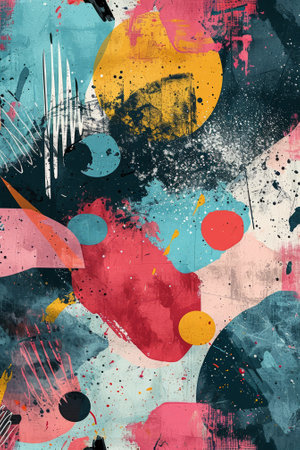 abstract colorful background with grunge brush strokes and paint splashesの素材