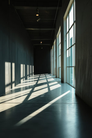 interior of modern office building with light and shadow on the wallの素材