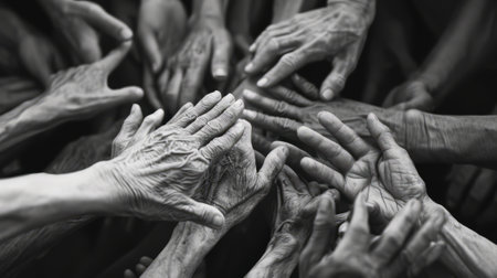 Hands of old people. Black and white image. Close up.の素材
