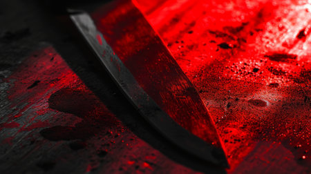 Knife with blood on a black background. Close-up.の素材