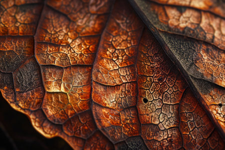 Macro shot of autumn brown leaf texture. Abstract nature background.の素材