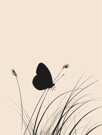 butterfly silhouette in the grass with copy space, vector illustrationの素材