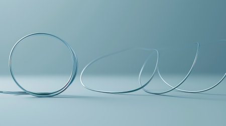 Abstract 3d rendering of chaotic wavy shape. Beautiful background with glowing lines. Reflective surface.の素材