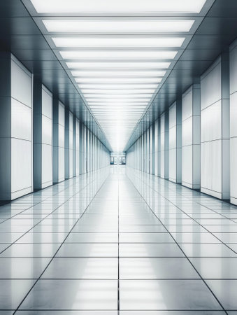 Perspective view of empty corridor in a modern office building.の素材