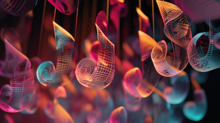 abstract music notes on a black background. 3d illustration.の素材