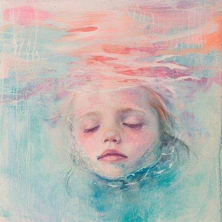 portrait of a girl in a turquoise and pink watercolorの素材