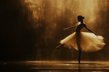 Ballerina in a white tutu dancing on stage in the darkの素材