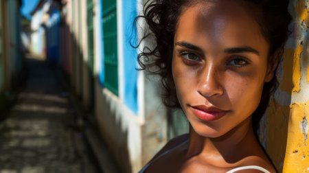 Portrait of a beautiful young woman in the streets of Trinidad, Cuba.の素材