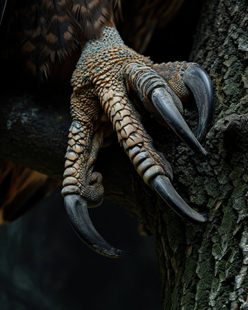 Close-up of the claws of an eagle on a tree.の素材