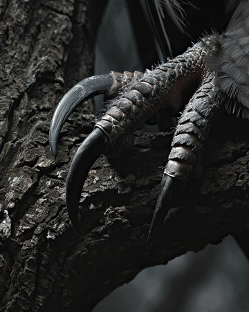 Close-up of a horned vulture on a tree branchの素材