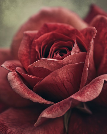 close up of red rose petals. shallow depth of field. vintage tonedの素材