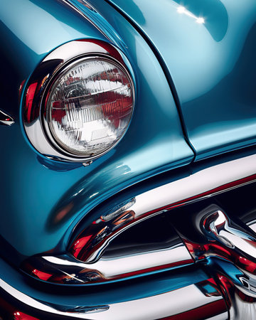 Detail of a blue retro car. 3d render illustration.の素材