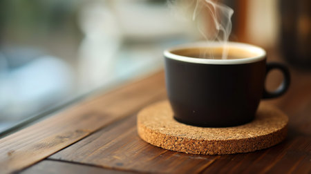 Coffee cup on wood table in coffee shop, stock photoの素材