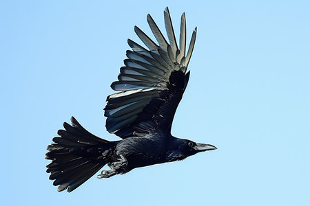 Common Raven (Corvus corax) in flight with wings spreadの素材