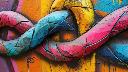 Colorful street art graffiti. Abstract creative drawing fashion colors on the walls of the city. Urban Contemporary Cultureの素材