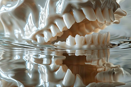 Dental jaw model dentures closeup. Dentistry concept.の素材