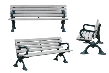 Different views of a park bench on a white backgroundの写真素材