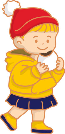 Illustration of a Little Boy Wearing a Red Beanie and a Yellow Jacketのイラスト素材