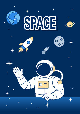 Spaceship in outer space. Astronaut in space. Vector illustrationのイラスト素材