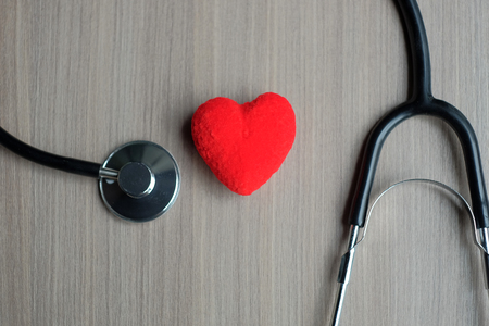 Red heart and  stethoscope. Healthcare and Insurance conceptの写真素材
