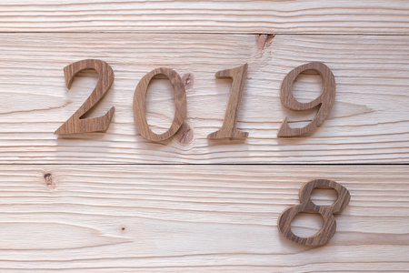 2019 number on wooden background, Business Goals, Mission, Resolution, New Year New You conceptの写真素材
