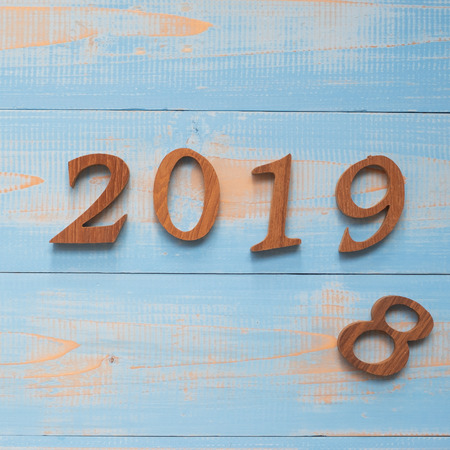 2019 number on wooden background, Business Goals, Mission, Resolution, New Year New You conceptの写真素材