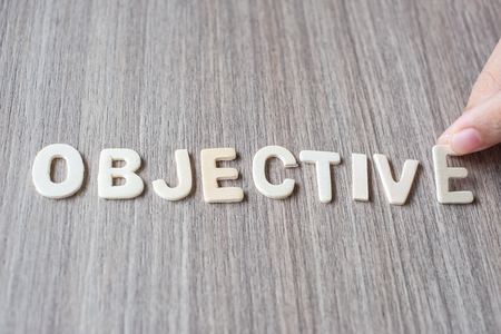 OBJECTIVE word of wooden alphabet letters. Business and Idea conceptの写真素材