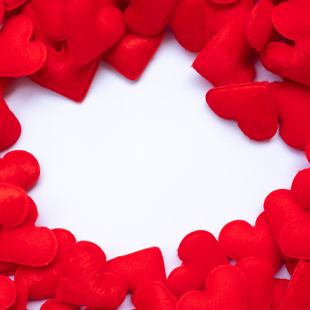 Red heart shape decoration background with blank copy space for text. Love, Wedding, Romantic and Happy Valentineâ s day holiday conceptの写真素材
