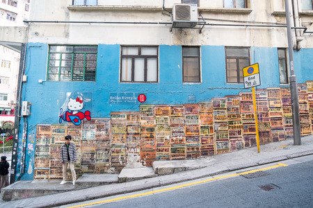 Street art painting or graffiti on the wall at Hollywood road, Hong Kong, Landmark and popular for tourist attraction; Hong Kong, China, 18 December 2018のeditorial素材