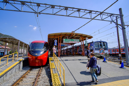 Otsuki Station near Kawaguchiko lake Yamanashi, Japan 9 April 2018のeditorial素材