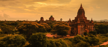 Beautiful morning ancient temples and pagoda in the Archaeological Zone, landmark and popular for tourist attractions and destination in Bagan, Myanmar. Asia Travel conceptの写真素材