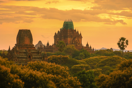 Beautiful morning ancient temples and pagoda in the Archaeological Zone, landmark and popular for tourist attractions and destination in Bagan, Myanmar. Asia Travel conceptの写真素材