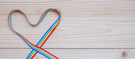 LGBTQ with heart shape Rainbow ribbon for Lesbian, Gay, Bisexual, Transgender and Queer communityの写真素材