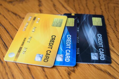 Close up credit card  for shopping. business, lifestyle,technology,ecommerce and online payment conceptの写真素材