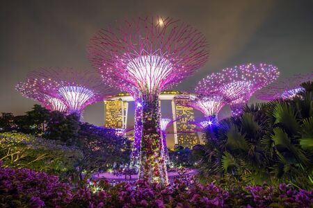 The Supertree groove at gardens by the bay with Marina Bay Sands hotel in Singapore. landmark and popular for tourist attractions. Singapore, 9 May 2019のeditorial素材