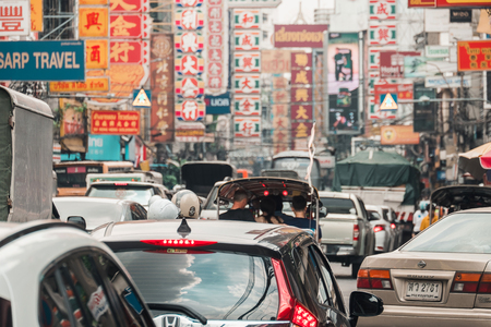 traffic jam at Yaowarat road or Chinatown of Bangkok. Bangkok, Thailand, 28 September 2018のeditorial素材