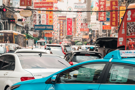 traffic jam at Yaowarat road or Chinatown of Bangkok. Bangkok, Thailand, 28 September 2018のeditorial素材