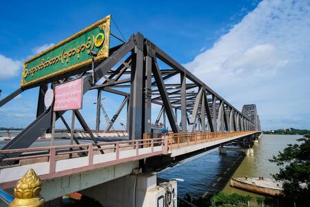 Transportation on Irrawaddy Bridge of Myanmar also Ayeyarwady, Yadanabon,Yadanar Pone or New Ava. crosses Irrawaddy River from Mandalay and Amarapura.Built in 2008, Mandalay, Myanmar, 11 August 2018のeditorial素材