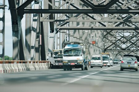 Transportation on Irrawaddy Bridge of Myanmar also Ayeyarwady, Yadanabon, Yadanarpon or New Ava. crosses Irrawaddy River from Mandalay and Amarapura. Built in 2008,  Mandalay, Myanmar, 11 August 2018のeditorial素材