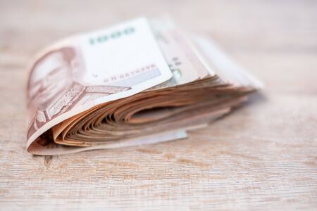 1000 Thai baht banknote stack with copy space. business, investment, retirement planning, finance and Saving for the future conceptsの写真素材