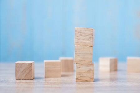 wooden block on the building. Business planning, Risk Management, Solution, strategy, different and Unique Conceptsの写真素材