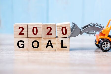 2020 Happy New year with miniature truck or construction vehicle. New Start, Vision, Resolution, goal, industrial, Warehouse conceptの写真素材