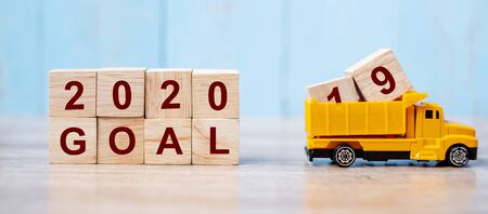 2020 Happy New year with miniature truck or construction vehicle. New Start, Vision, Resolution, goal, industrial, Warehouse conceptの写真素材