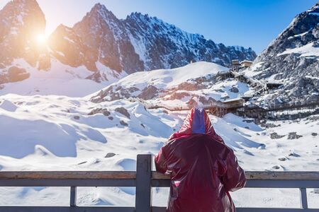 Beautiful of Jade Dragon Snow Mountain or Yulong in Chinese language, landmark and popular spot for tourists attractions near Lijiang Old Town. Lijiang, Yunnan, Chinaの写真素材