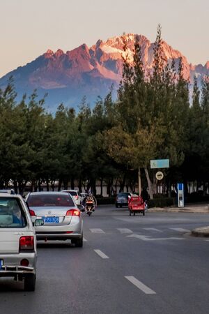 Beautiful of Jade Dragon Snow Mountain or Yulong in Chinese language, landmark and popular spot for tourists attractions near Lijiang Old Town. Lijiang, Yunnan, China, 6 December 2019のeditorial素材
